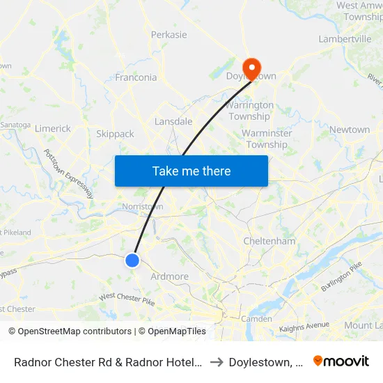 Radnor Chester Rd & Radnor Hotel Dr to Doylestown, PA map