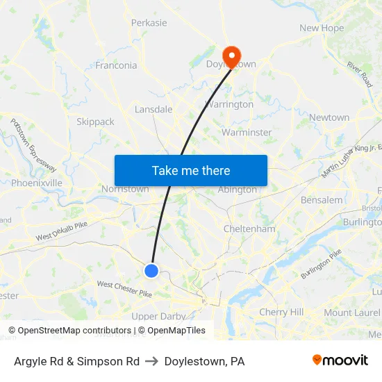 Argyle Rd & Simpson Rd to Doylestown, PA map