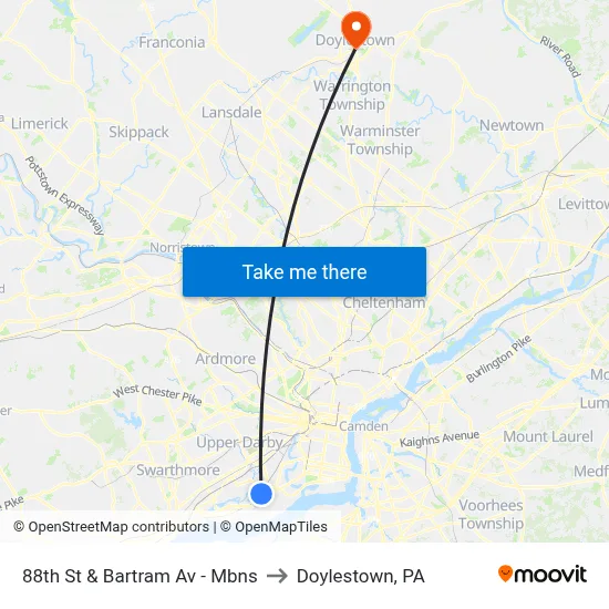 88th St & Bartram Av - Mbns to Doylestown, PA map