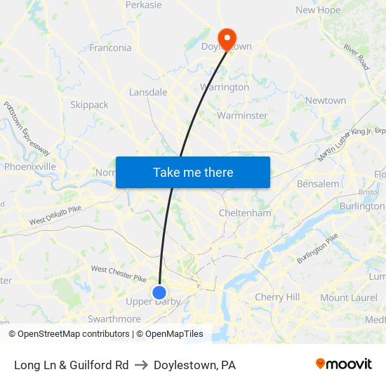 Long Ln & Guilford Rd to Doylestown, PA map