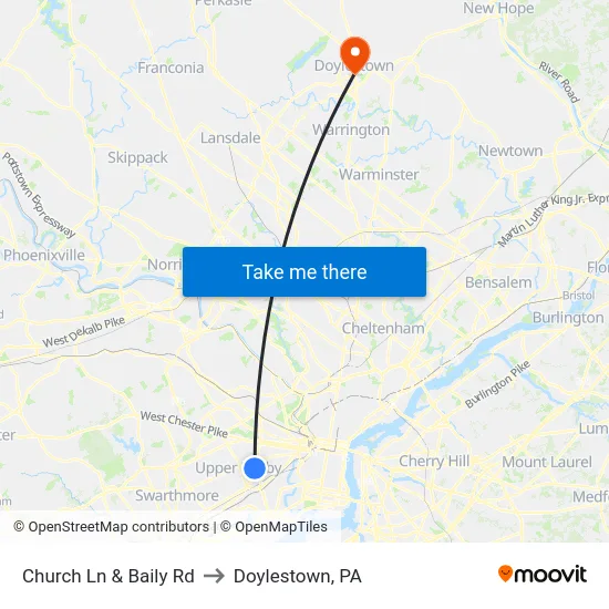 Church Ln & Baily Rd to Doylestown, PA map