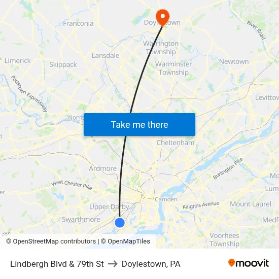 Lindbergh Blvd & 79th St to Doylestown, PA map