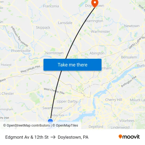 Edgmont Av & 12th St to Doylestown, PA map