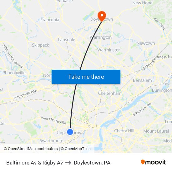 Baltimore Av & Rigby Av to Doylestown, PA map
