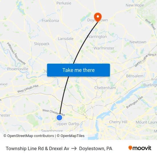 Township Line Rd & Drexel Av to Doylestown, PA map