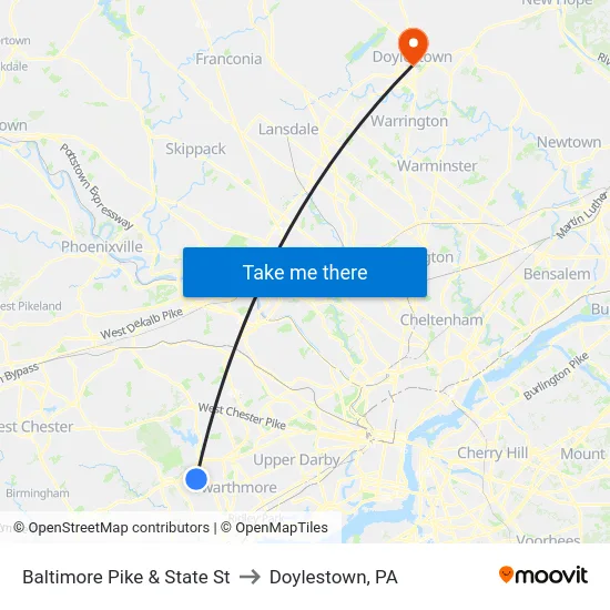 Baltimore Pike & State St to Doylestown, PA map