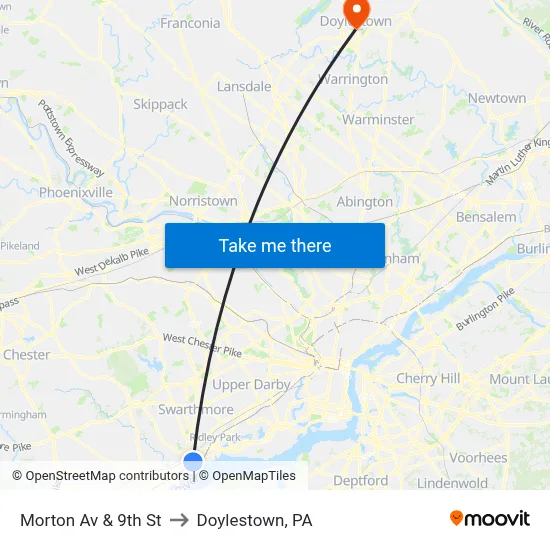 Morton Av & 9th St to Doylestown, PA map