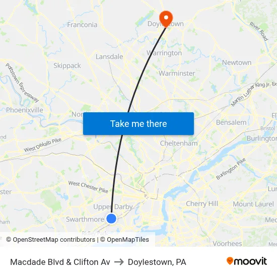 Macdade Blvd & Clifton Av to Doylestown, PA map