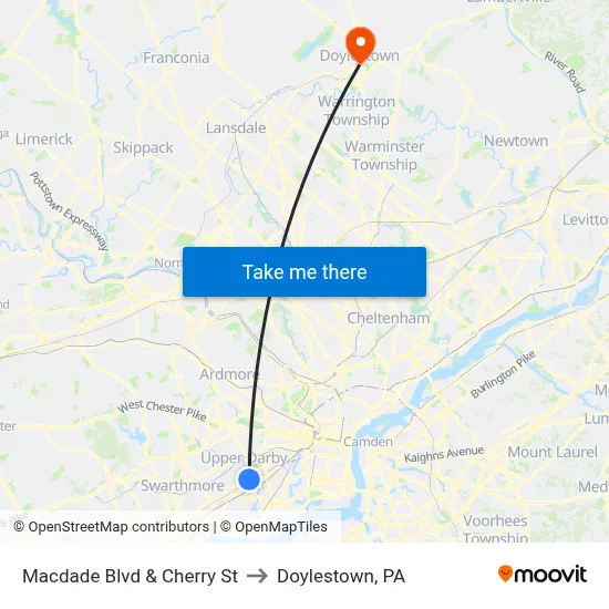 Macdade Blvd & Cherry St to Doylestown, PA map