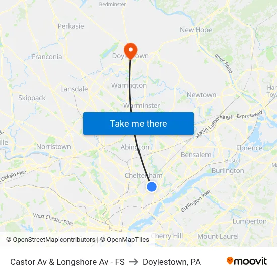 Castor Av & Longshore Av - FS to Doylestown, PA map
