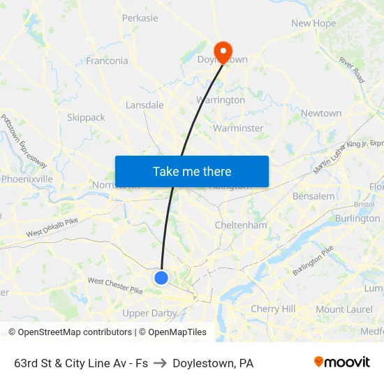 63rd St & City Line Av - Fs to Doylestown, PA map