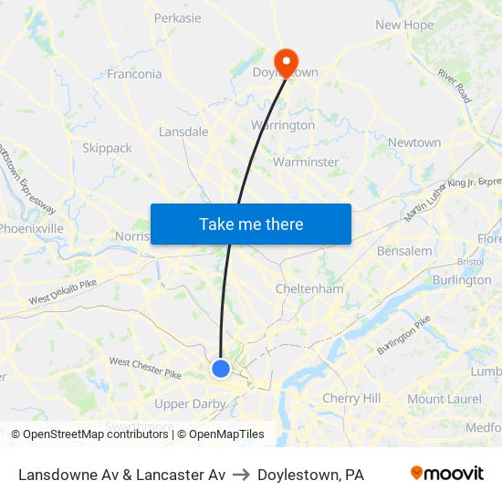 Lansdowne Av & Lancaster Av to Doylestown, PA map
