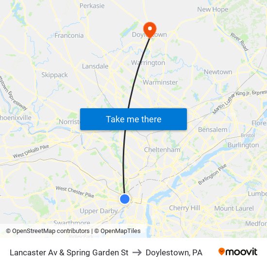 Lancaster Av & Spring Garden St to Doylestown, PA map