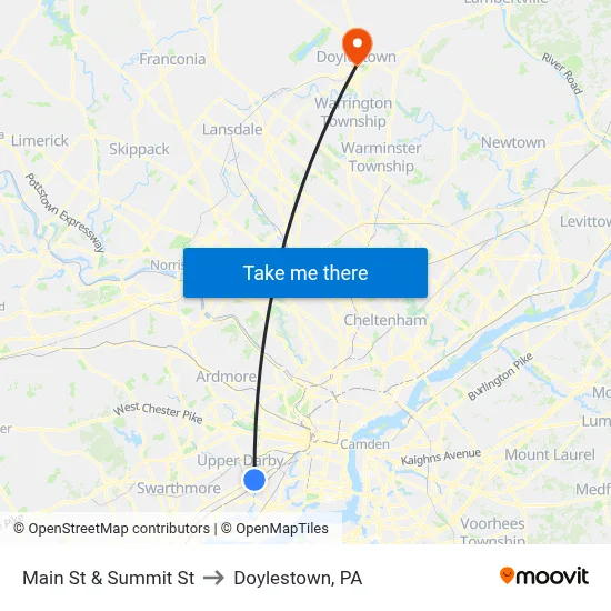 Main St & Summit St to Doylestown, PA map