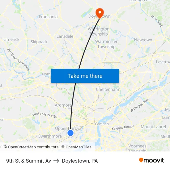 9th St & Summit Av to Doylestown, PA map