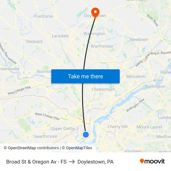 Broad St & Oregon Av - FS to Doylestown, PA map