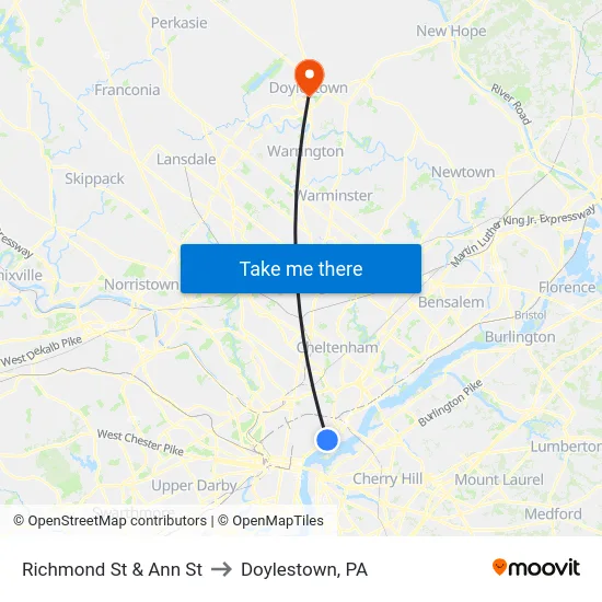 Richmond St & Ann St to Doylestown, PA map