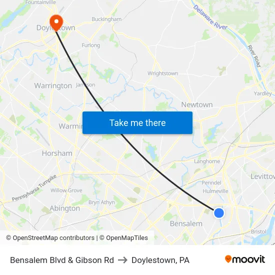 Bensalem Blvd & Gibson Rd to Doylestown, PA map