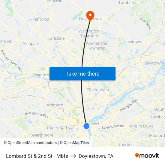 Lombard St & 2nd St - Mbfs to Doylestown, PA map