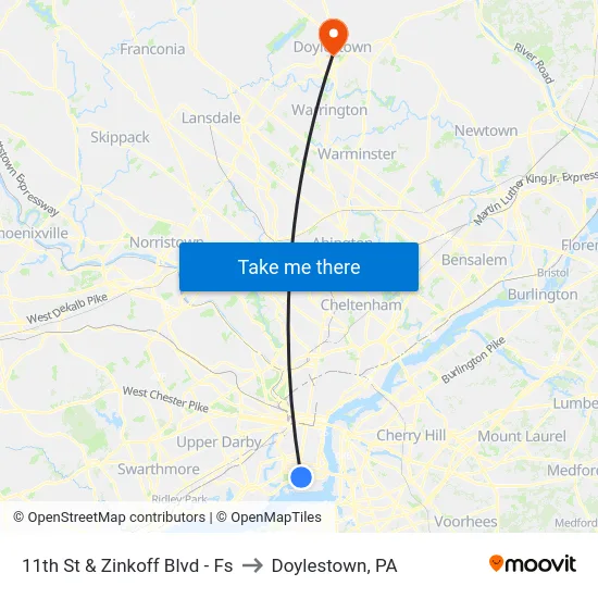 11th St & Zinkoff Blvd - Fs to Doylestown, PA map