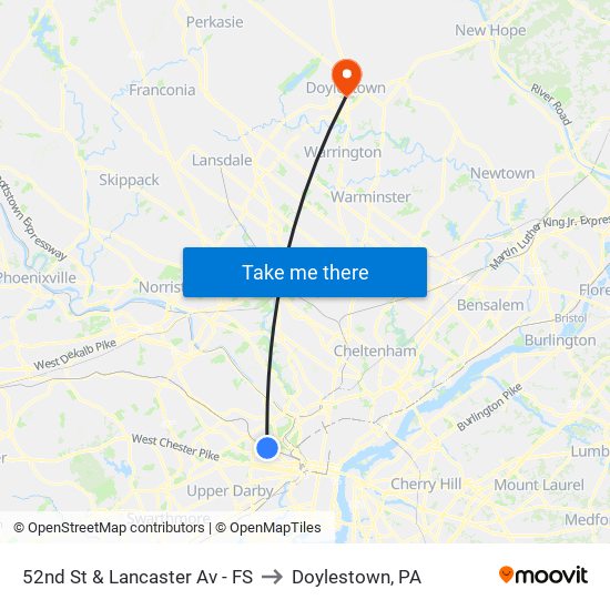 52nd St & Lancaster Av - FS to Doylestown, PA map