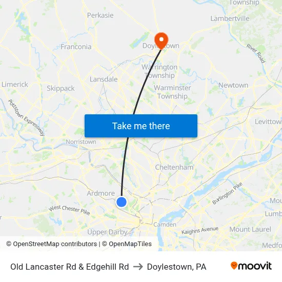 Old Lancaster Rd & Edgehill Rd to Doylestown, PA map