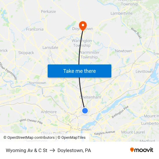 Wyoming Av & C St to Doylestown, PA map