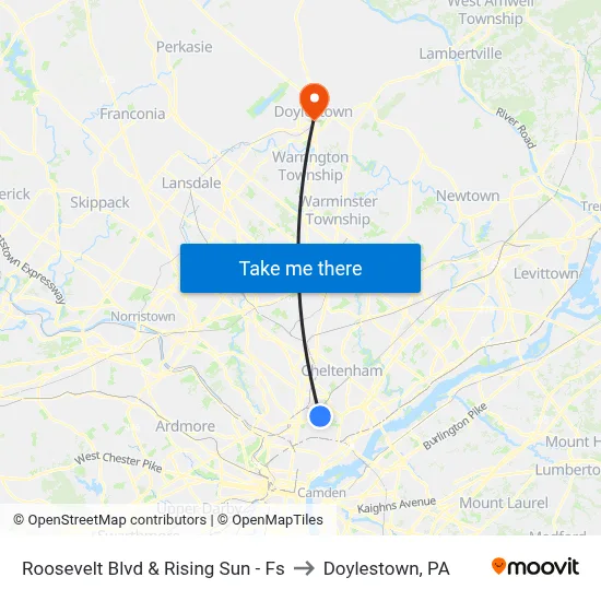 Roosevelt Blvd & Rising Sun - Fs to Doylestown, PA map