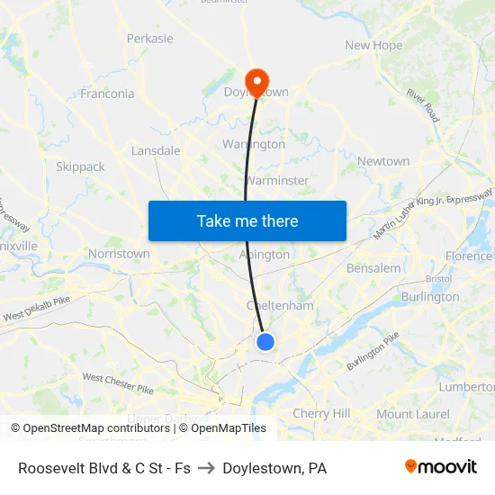 Roosevelt Blvd & C St - Fs to Doylestown, PA map