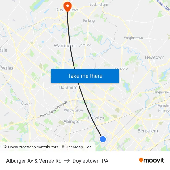 Alburger Av & Verree Rd to Doylestown, PA map