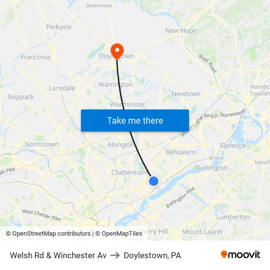 Welsh Rd & Winchester Av to Doylestown, PA map