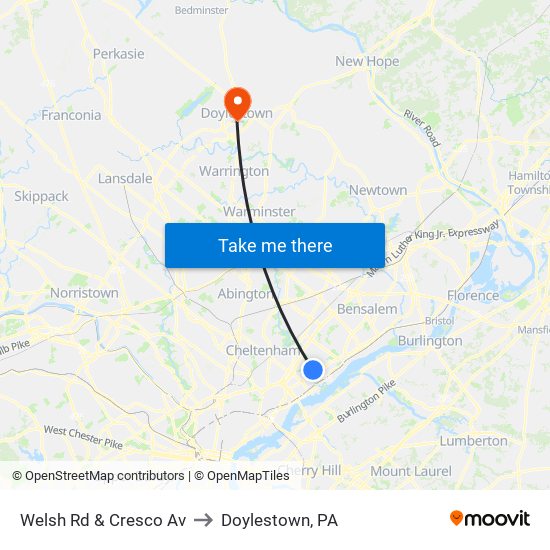 Welsh Rd & Cresco Av to Doylestown, PA map