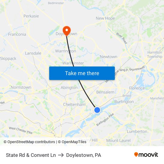 State Rd & Convent Ln to Doylestown, PA map