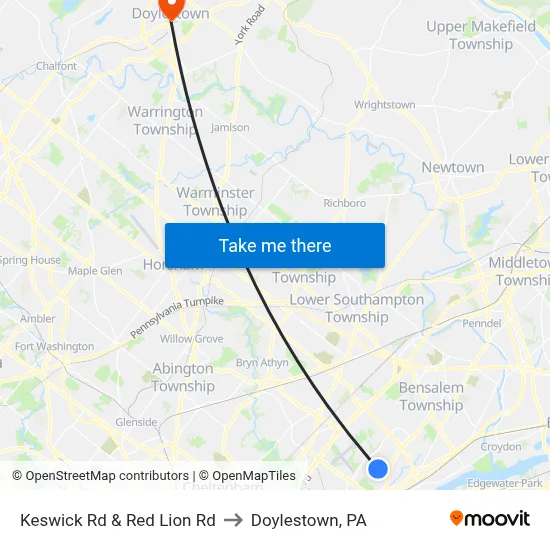 Keswick Rd & Red Lion Rd to Doylestown, PA map