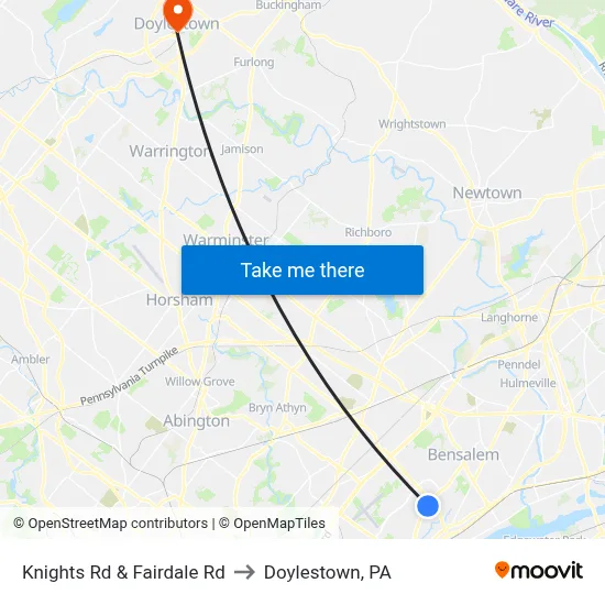 Knights Rd & Fairdale Rd to Doylestown, PA map