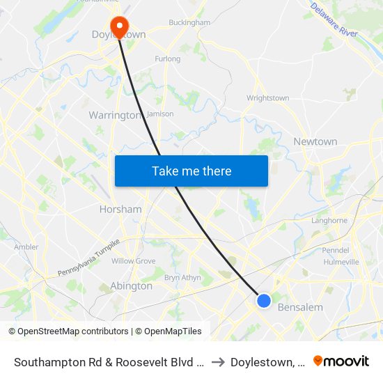 Southampton Rd & Roosevelt Blvd - FS to Doylestown, PA map