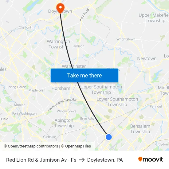 Red Lion Rd & Jamison Av - Fs to Doylestown, PA map