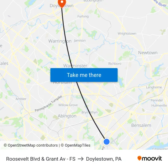 Roosevelt Blvd & Grant Av - FS to Doylestown, PA map