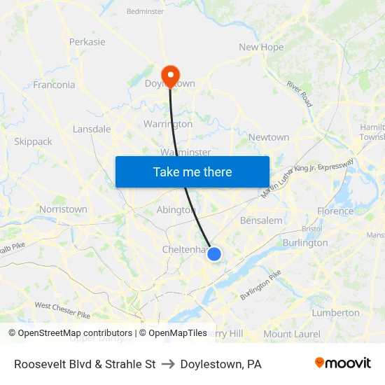 Roosevelt Blvd & Strahle St to Doylestown, PA map