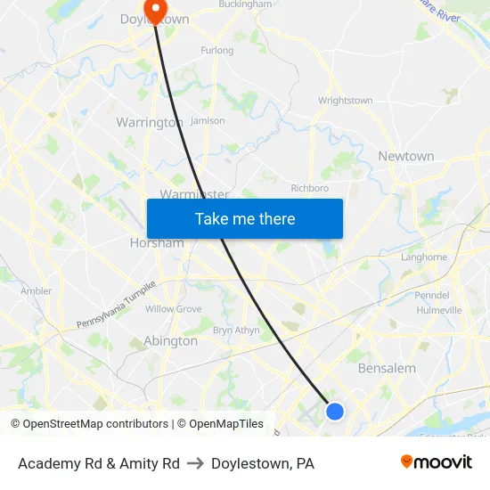 Academy Rd & Amity Rd to Doylestown, PA map