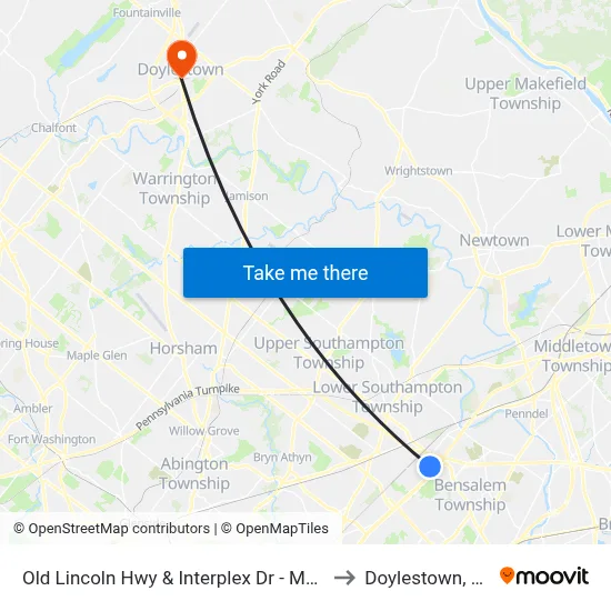 Old Lincoln Hwy & Interplex Dr - Mbfs to Doylestown, PA map