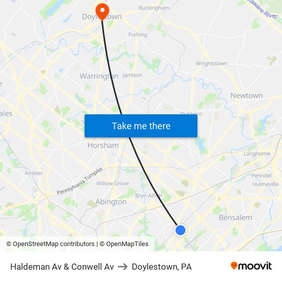 Haldeman Av & Conwell Av to Doylestown, PA map