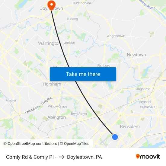 Comly Rd & Comly Pl - to Doylestown, PA map