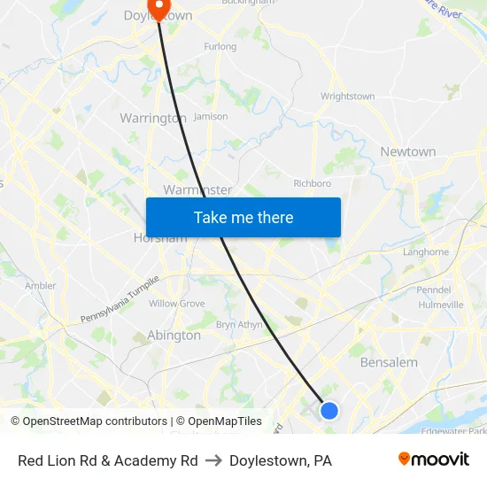 Red Lion Rd & Academy Rd to Doylestown, PA map