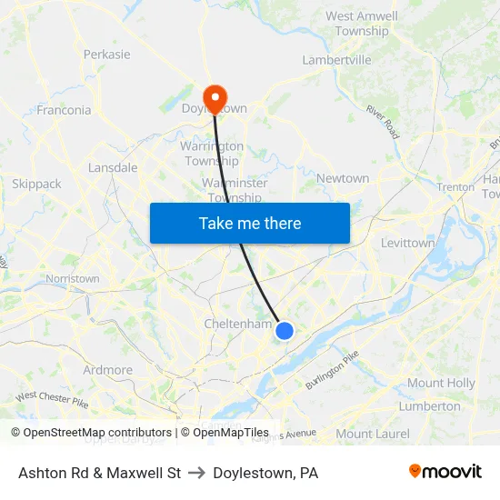 Ashton Rd & Maxwell St to Doylestown, PA map