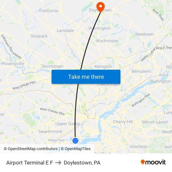 Airport Terminal E F to Doylestown, PA map