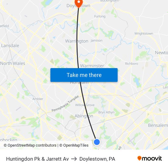 Huntingdon Pk & Jarrett Av to Doylestown, PA map