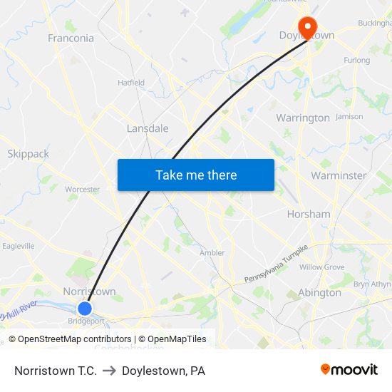 Norristown T.C. to Doylestown, PA map