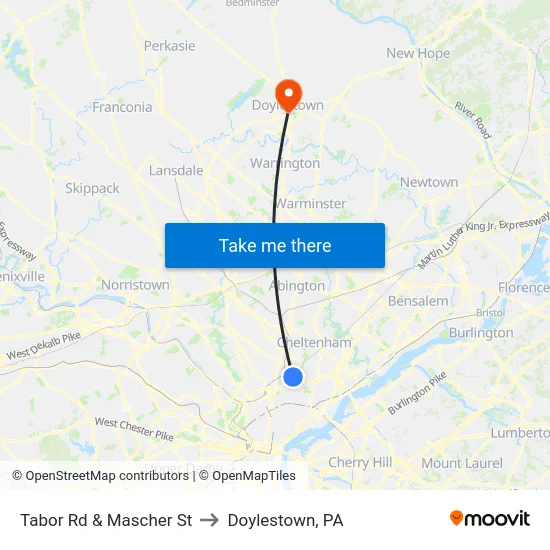 Tabor Rd & Mascher St to Doylestown, PA map