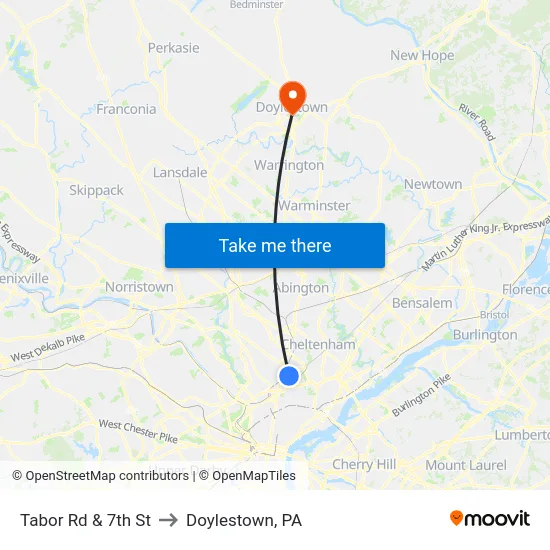 Tabor Rd & 7th St to Doylestown, PA map